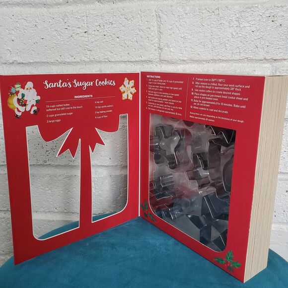 Christmas Cookie Story Book Box 12 Metal Cookie Cutter Set Recipe Sealed New - Picture 6 of 8